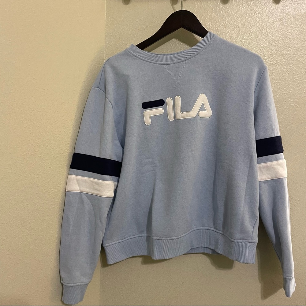 Fila Pastel Blue Logo Sweatshirt with Navy & White Stripes